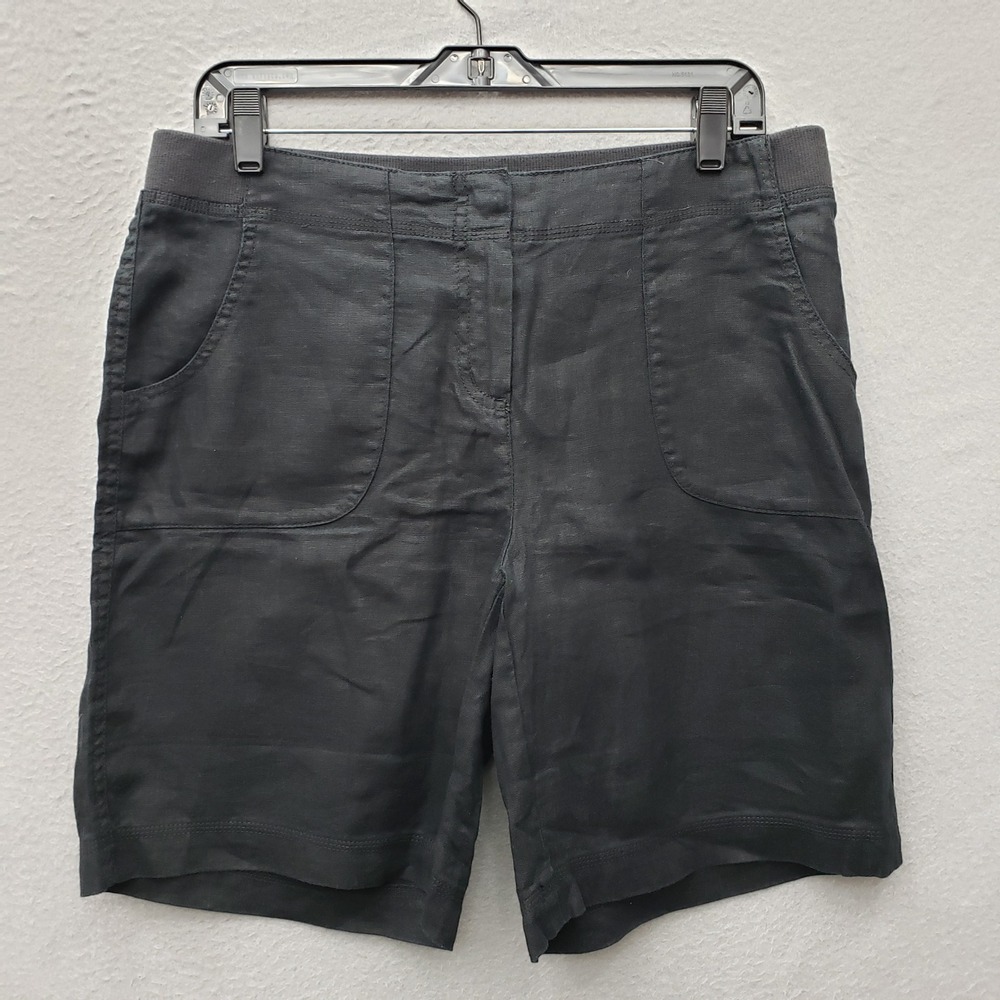 J. Jill Linen Bermuda Shorts Black Coastal Casual Natural Fibers Size 10 NWT